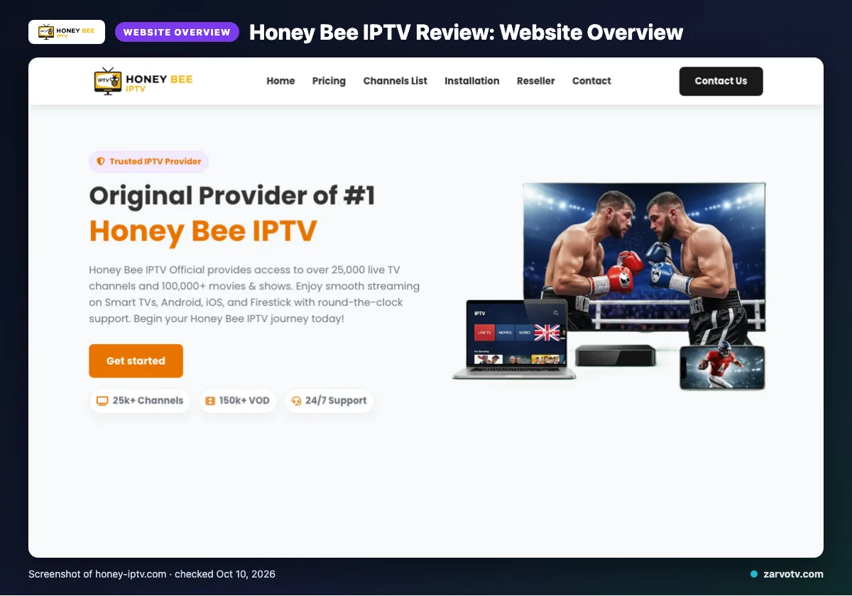 Honey Bee IPTV homepage