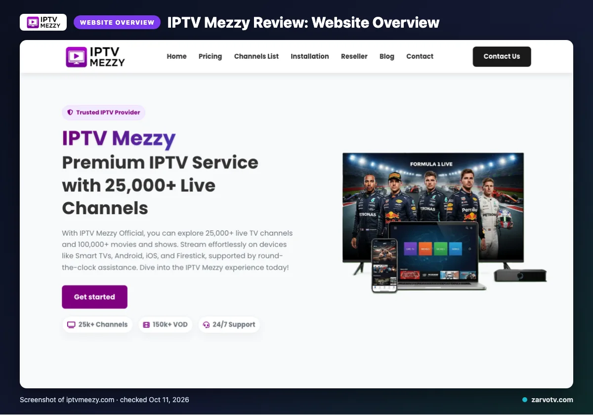 IPTV Mezzy homepage