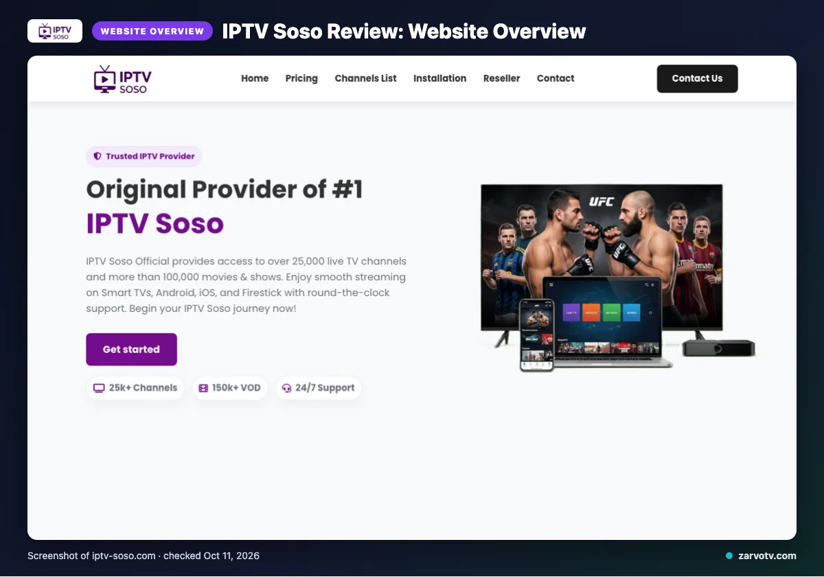 IPTV Soso homepage