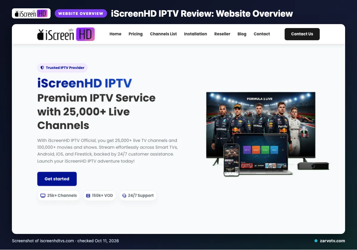 iScreenHD IPTV homepage