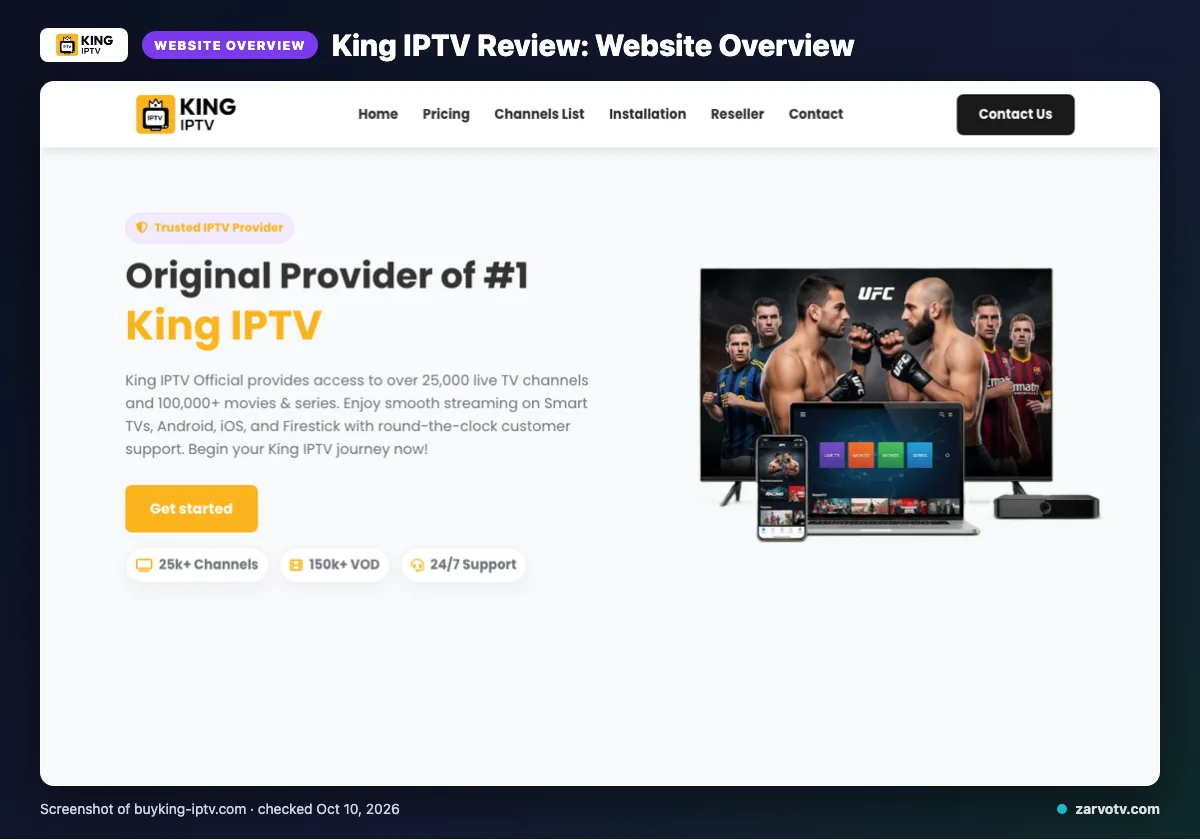 King IPTV homepage