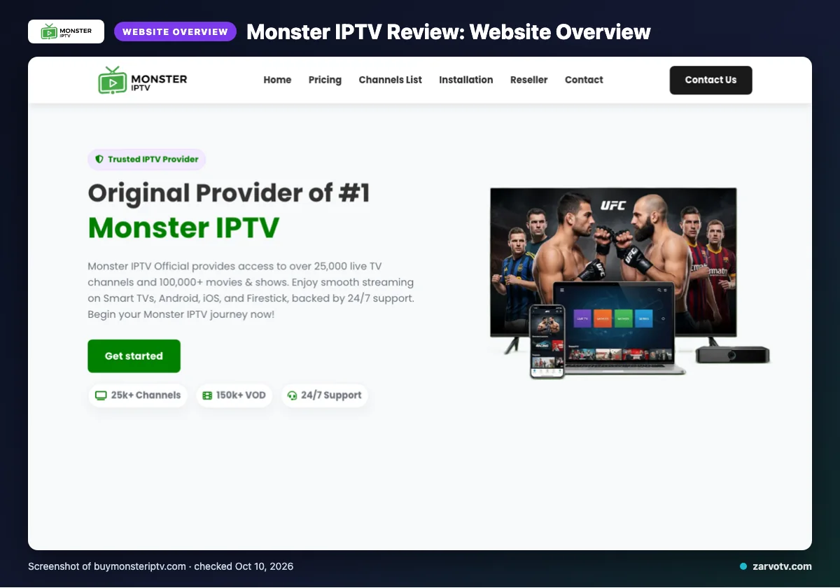 Monster IPTV homepage