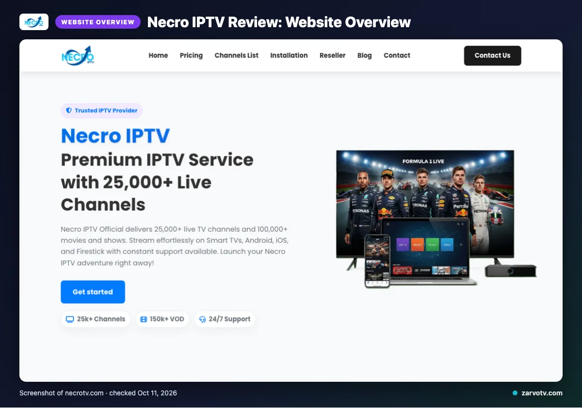 Necro IPTV homepage