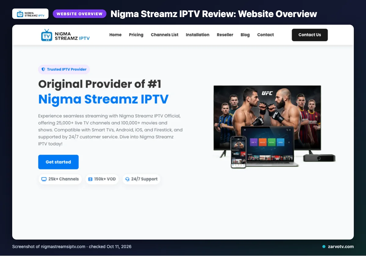 Nigma Streamz IPTV homepage