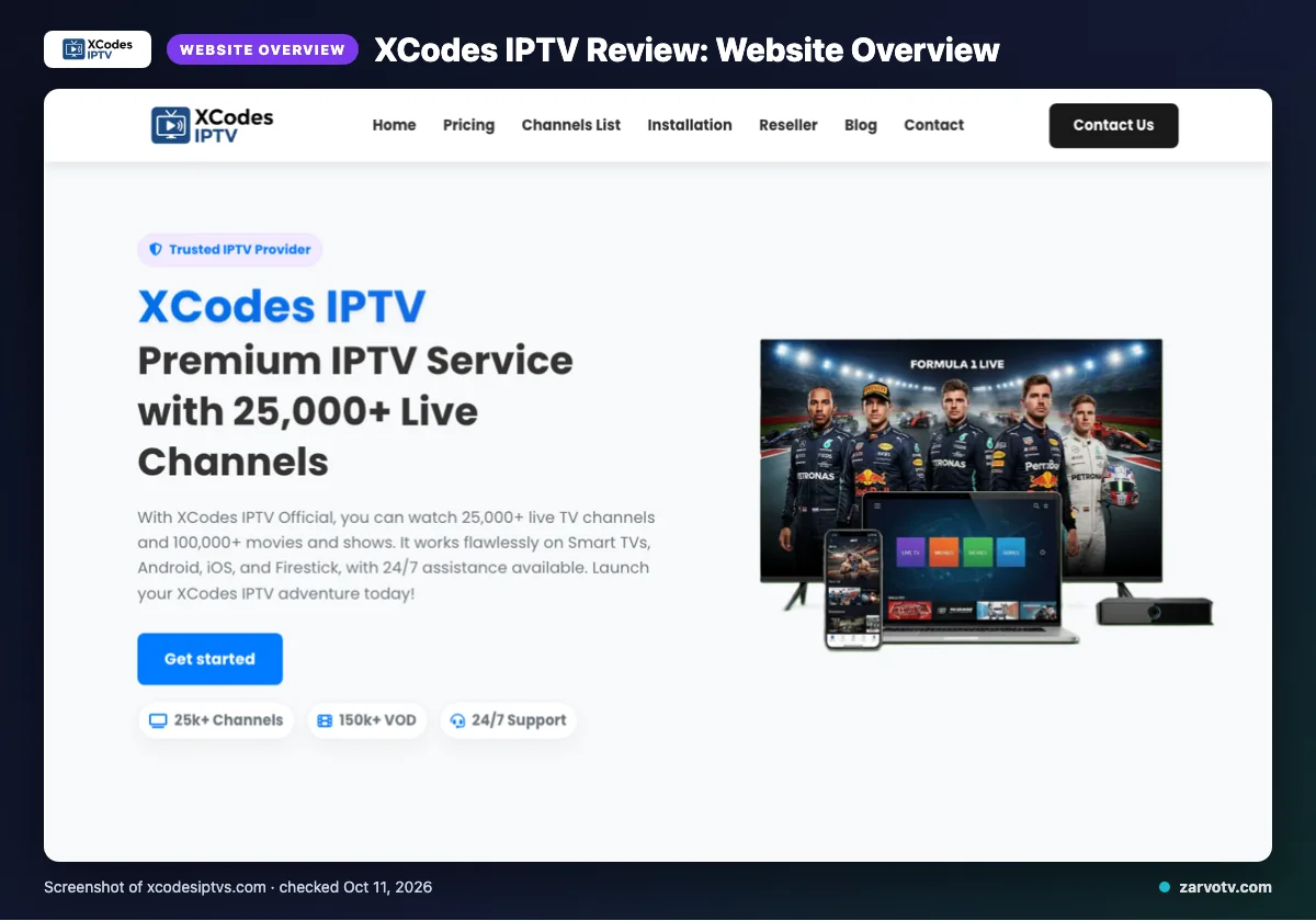 XCodes IPTV homepage