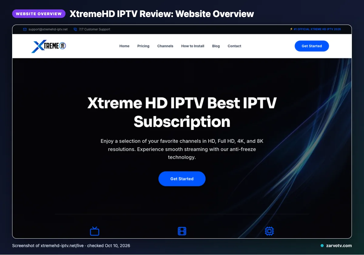 XtremeHD IPTV homepage