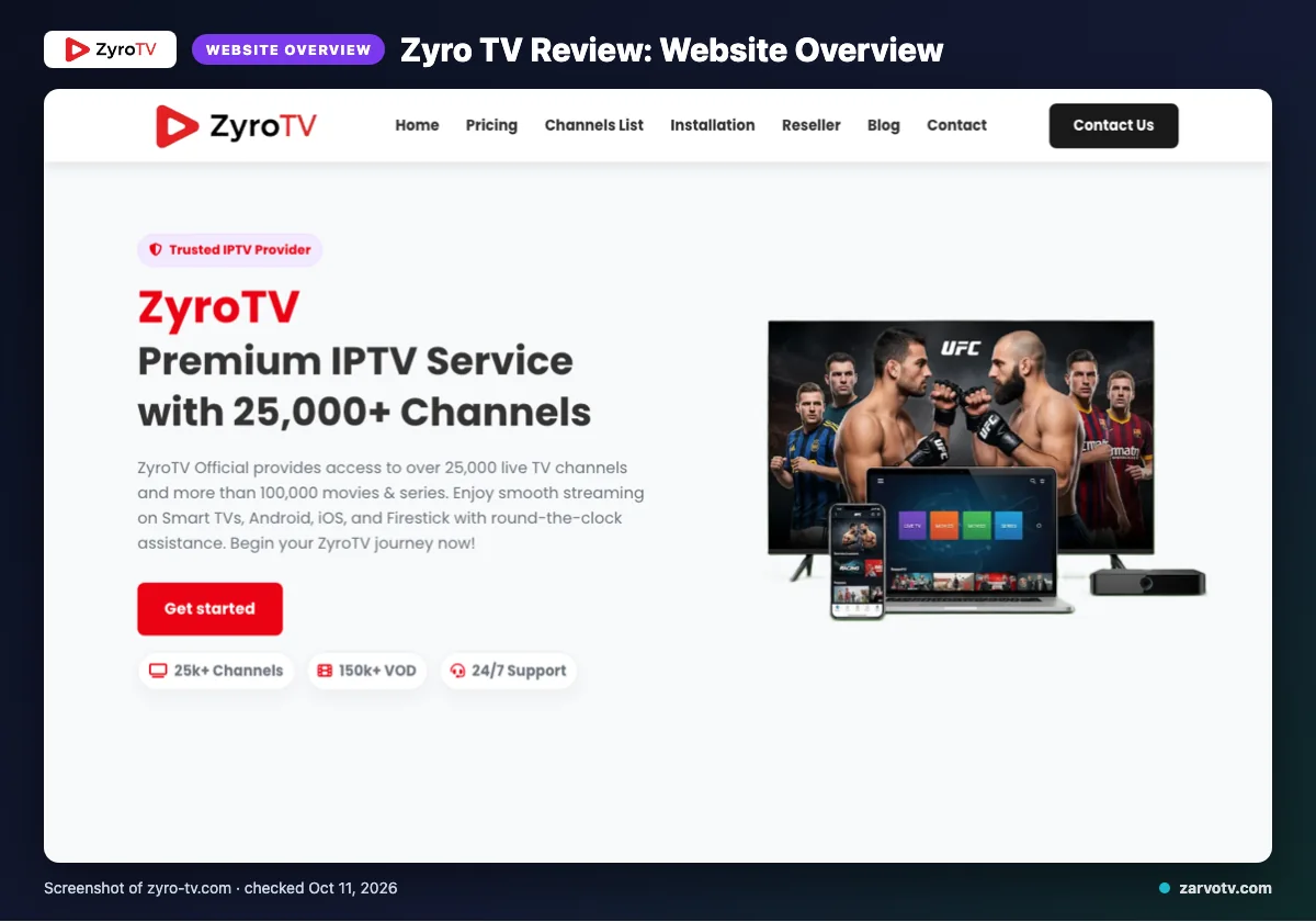 Zyro TV homepage